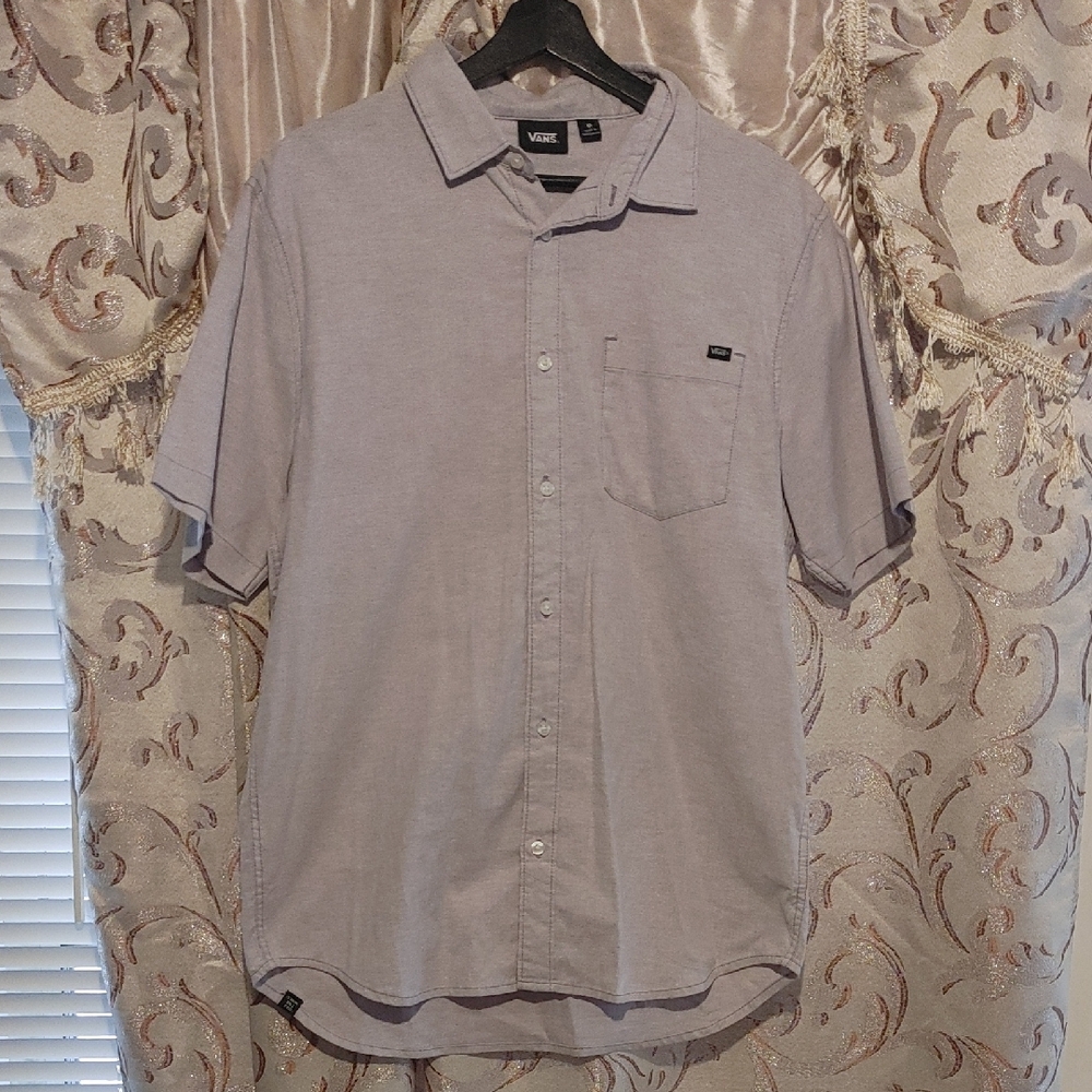 Medium Vans Men's Short-Sleeve Button-Up Shirt in Light Gray